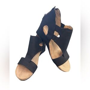 Adrienne Vittadini AV Telli Black Cork Wedge Sandals 9M